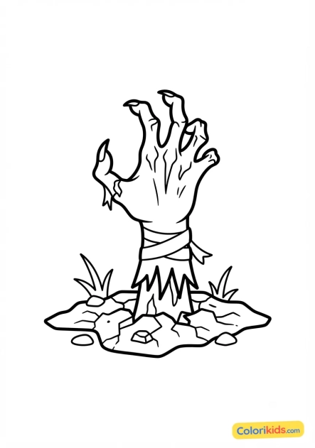 Ausmalbild zum Ausdrucken: zombiehand kommt aus dem Boden heraus