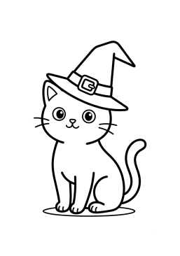 Malvorlage Schwarze Katze mit Hexenhut