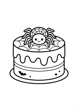 Malvorlage Halloween-Kuchen mit Spinnendekoration