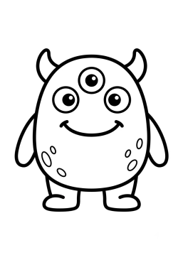Malvorlage Kleines Monster mit drei Augen
