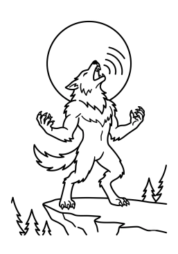 Malvorlage Werwolf heult den Vollmond an