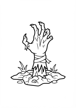 Malvorlage Zombiehand kommt aus dem Boden heraus