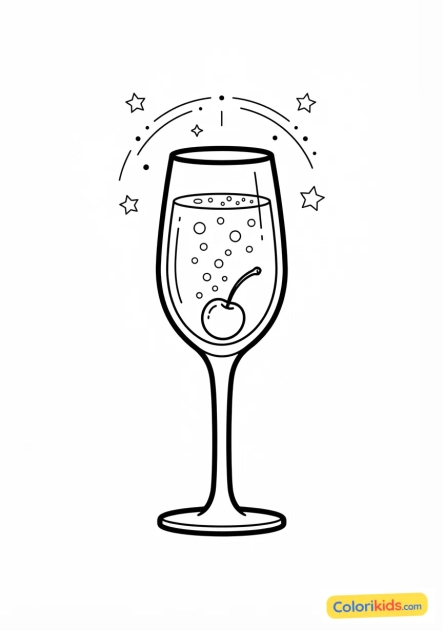 Coloriage à imprimer : délicieuse coupe de champagne avec une cerise
