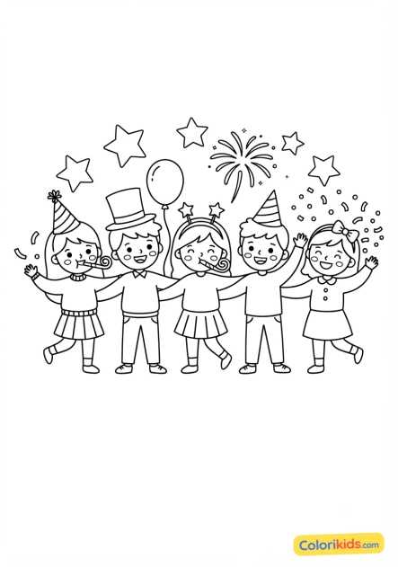 Coloriage à imprimer : joyeux groupe d'amis faisant la fête