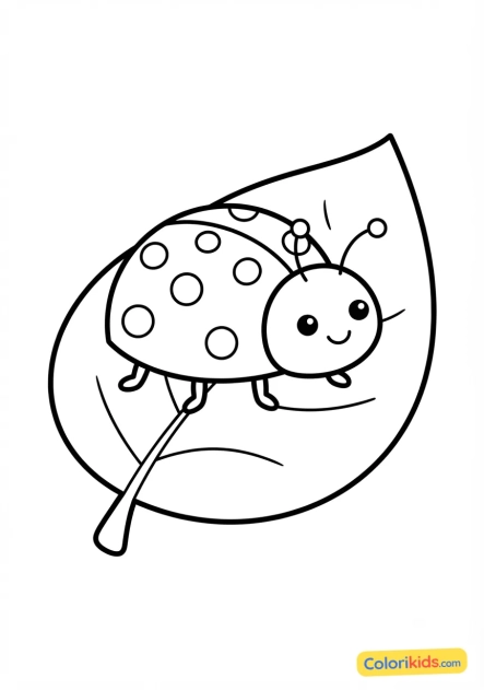 Coloriage à imprimer : petite coccinelle porte-bonheur sur une feuille
