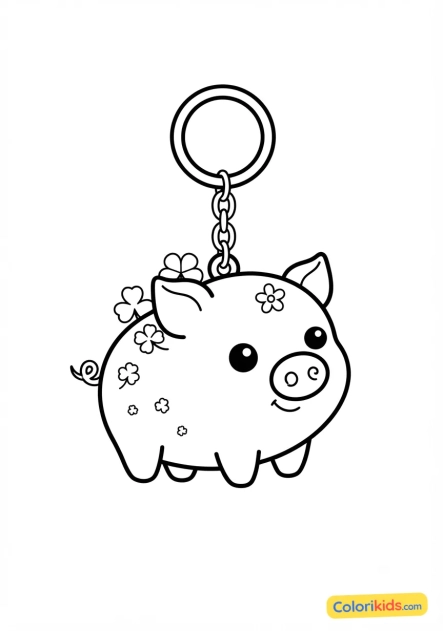 Coloriage à imprimer : porte-bonheur porte-clés en forme de cochon