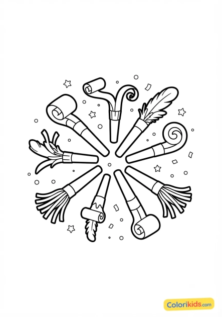 Coloriage à imprimer : sifflets de fête et langues de belle-mère