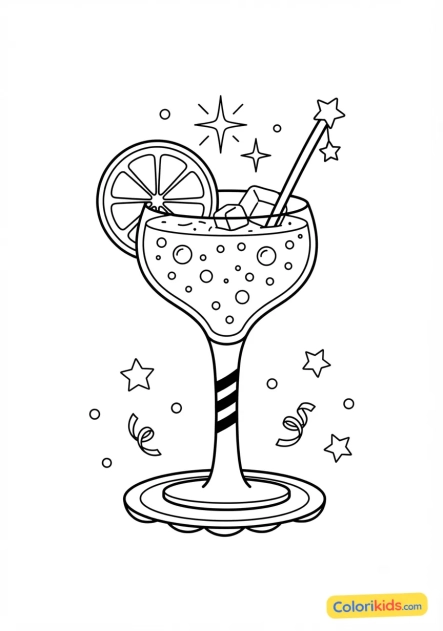 Coloriage à imprimer : cocktail festif sans alcool pétillant