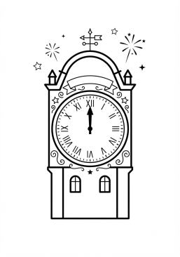 Voir le coloriage Horloge ancienne indiquant minuit pile
