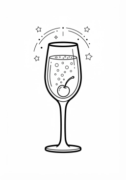 Voir le coloriage Délicieuse coupe de champagne avec une cerise