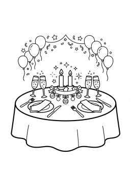 Voir le coloriage Table de réveillon élégamment dressée et festive