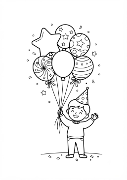 Voir le coloriage Célébration festive avec des ballons hélium