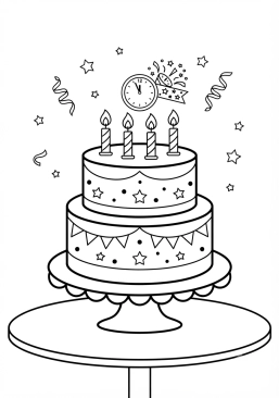 Voir le coloriage Gâteau festif de Nouvel An avec des bougies