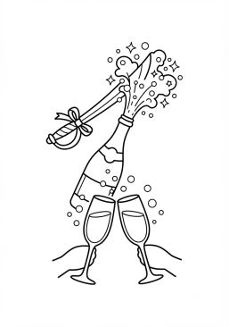Voir le coloriage Sabre de champagne moussant et verres levés