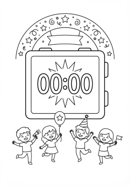 Voir le coloriage Compte à rebours géant affichant minuit