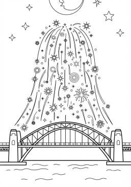 Voir le coloriage Cascade lumineuse géante sur un pont célèbre