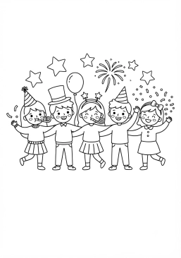 Voir le coloriage Joyeux groupe d'amis faisant la fête