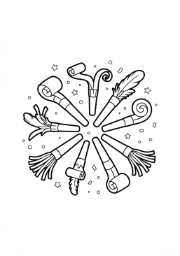 Voir le coloriage Sifflets de fête et langues de belle-mère