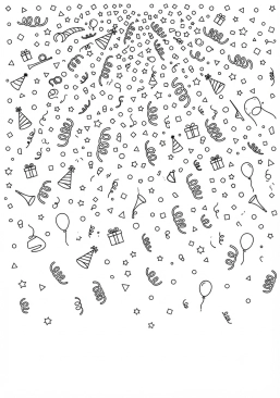 Voir le coloriage Cotillons et confettis tombant du plafond