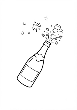 Voir le coloriage Bouteille de champagne qui saute avec son bouchon