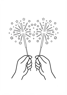 Voir le coloriage Feux de bengale étincelants tenus à la main