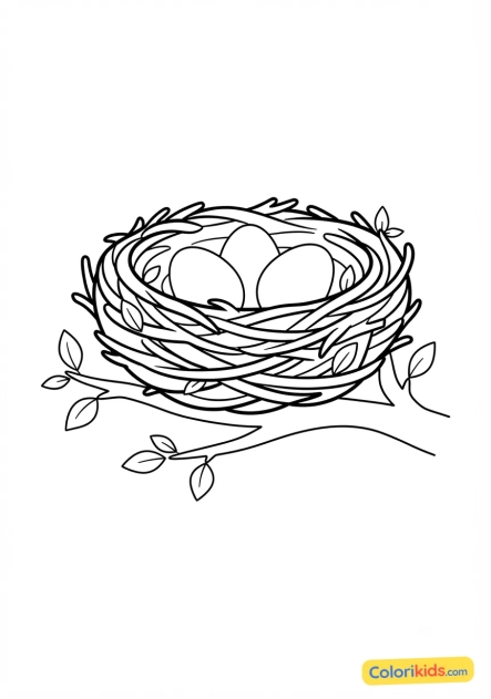 Coloriage à imprimer : nid d'oiseau avec des oeufs bleus fragiles