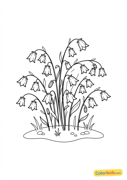 Coloriage à imprimer : campanules bleues dans les bois ombragés
