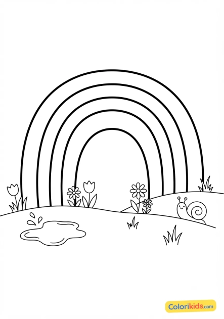 Coloriage à imprimer : arc-en-ciel éclatant après une averse de printemps