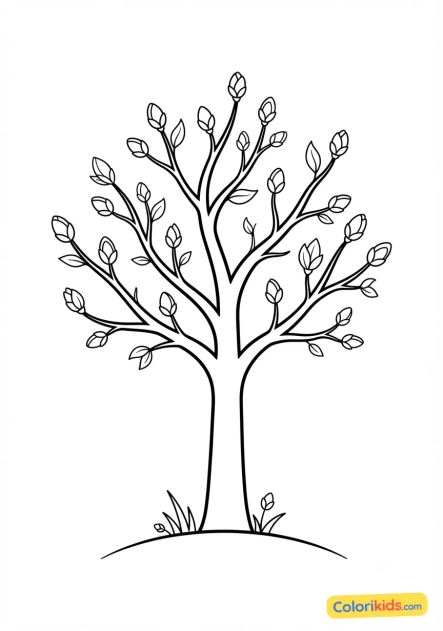 Coloriage à imprimer : arbre bourgeonnant annonçant le renouveau