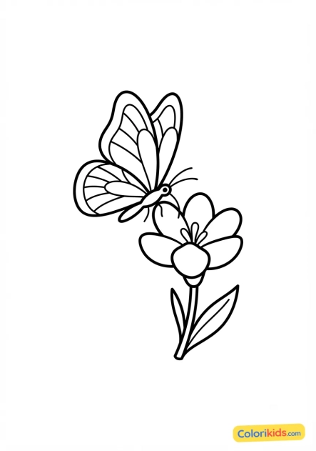 Coloriage à imprimer : papillon délicat butinant une fleur printanière