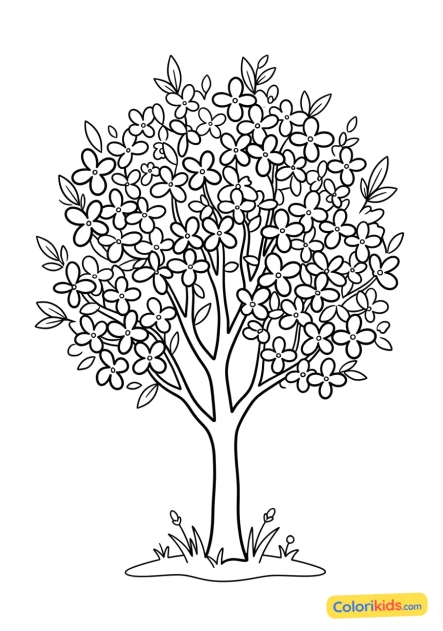Coloriage à imprimer : arbuste de forsytia aux fleurs jaune éclatant