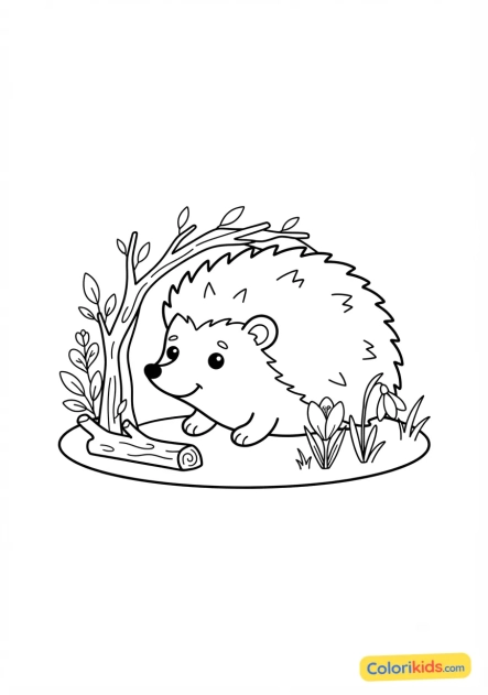 Coloriage à imprimer : hérisson sortant de son hibernation