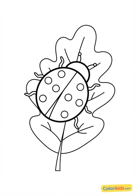 Coloriage à imprimer : coccinelle rouge à pois noirs sur une feuille