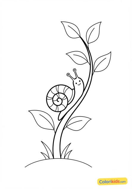 Coloriage à imprimer : escargot explorant une tige de verdure
