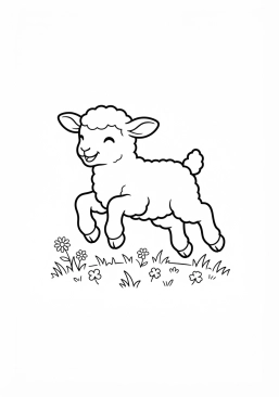 Voir le coloriage Bébé agneau gambadant dans l'herbe tendre
