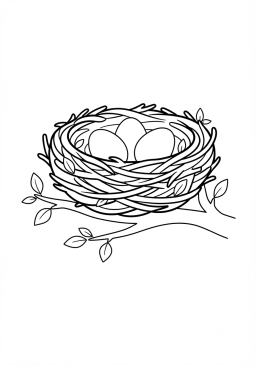 Voir le coloriage Nid d'oiseau avec des oeufs bleus fragiles