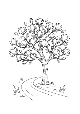 Voir le coloriage Magnolia en fleurs au bord d'un chemin