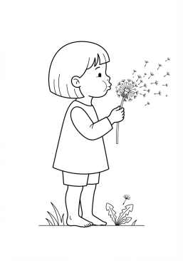 Voir le coloriage Enfant soufflant sur un pissenlit