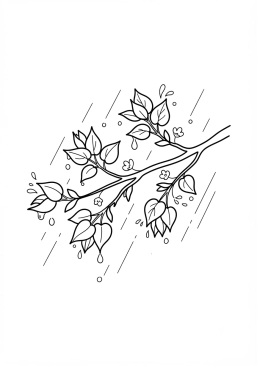 Voir le coloriage Douce pluie printanière sur les jeunes feuilles