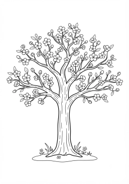 Voir le coloriage Magnifique cerisier en fleurs au printemps