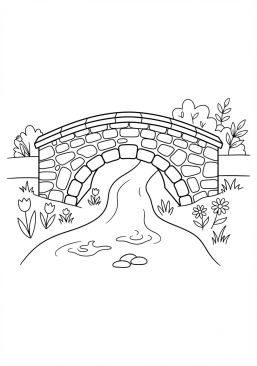 Voir le coloriage Pont de pierre enjambant un ruisseau printanier