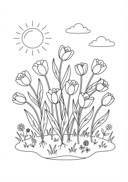 Voir le coloriage Tulipes sauvages dans une prairie ensoleillée