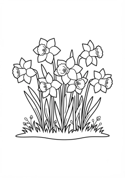 Voir le coloriage Jonquilles jaunes dans l'herbe fraîche