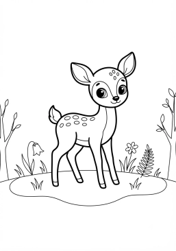 Voir le coloriage Jeune faon dans la forêt verdoyante