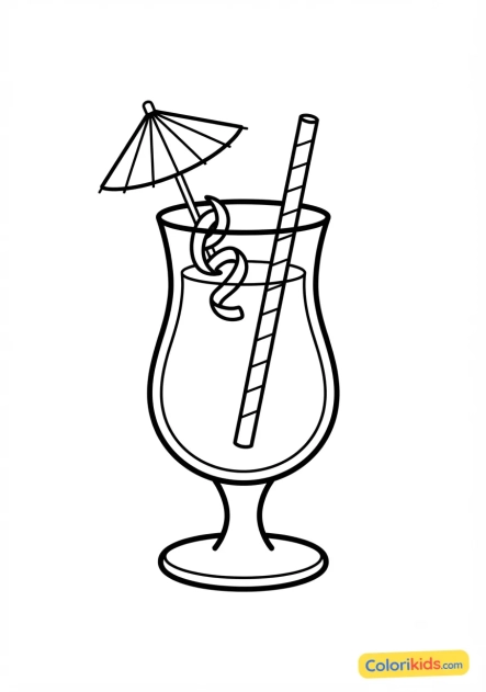 Coloriage à imprimer : cocktail exotique avec une paille et un parasol
