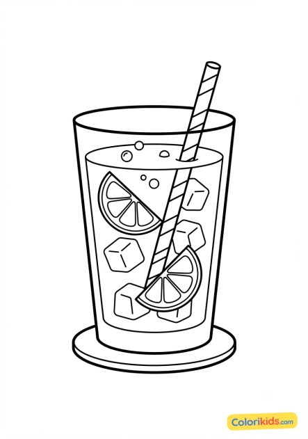 Coloriage à imprimer : limonade fraîche avec des glaçons et du citron