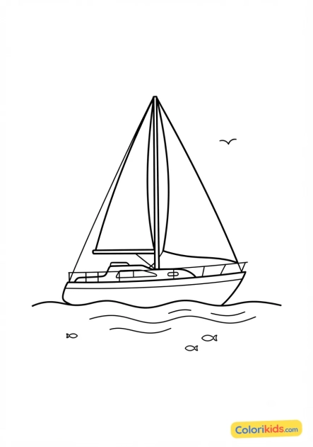 Coloriage à imprimer : voilier naviguant sur une mer calme et bleue