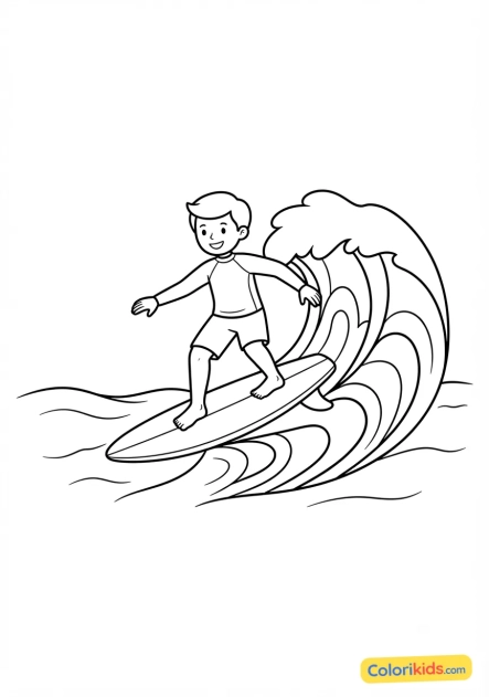 Coloriage à imprimer : surfeur glissant sur une belle vague d'été