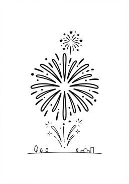 Voir le coloriage Feu d'artifice éclatant dans le ciel nocturne d'été
