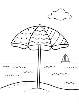 Voir le coloriage Parasol coloré planté face à la mer